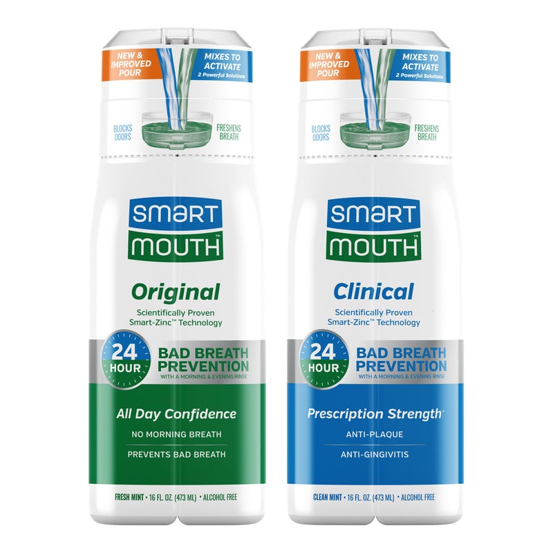 SmartMouth DDS Activated Clinical Mouthwash & Original Activated Mouthwash - Adult Mouthwash for Fresh Breath - Clean Mint Flavor (Clinical) & Fresh Mint Flavor (Original), 16 fl oz Each - Image 1
