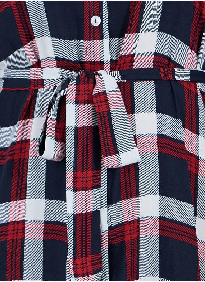 Styli Plus Size Checked Shirt Midi Dress with Tie Belt  - Image 3