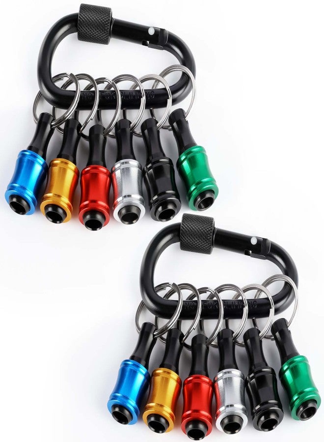Katerk 1/4inch Hex Shank Aluminum Alloy Screwdriver Bits Holder Extension Bar Drill Screw Adapter Change Keychain Portable（6PC color with black carabiner） - Image 1