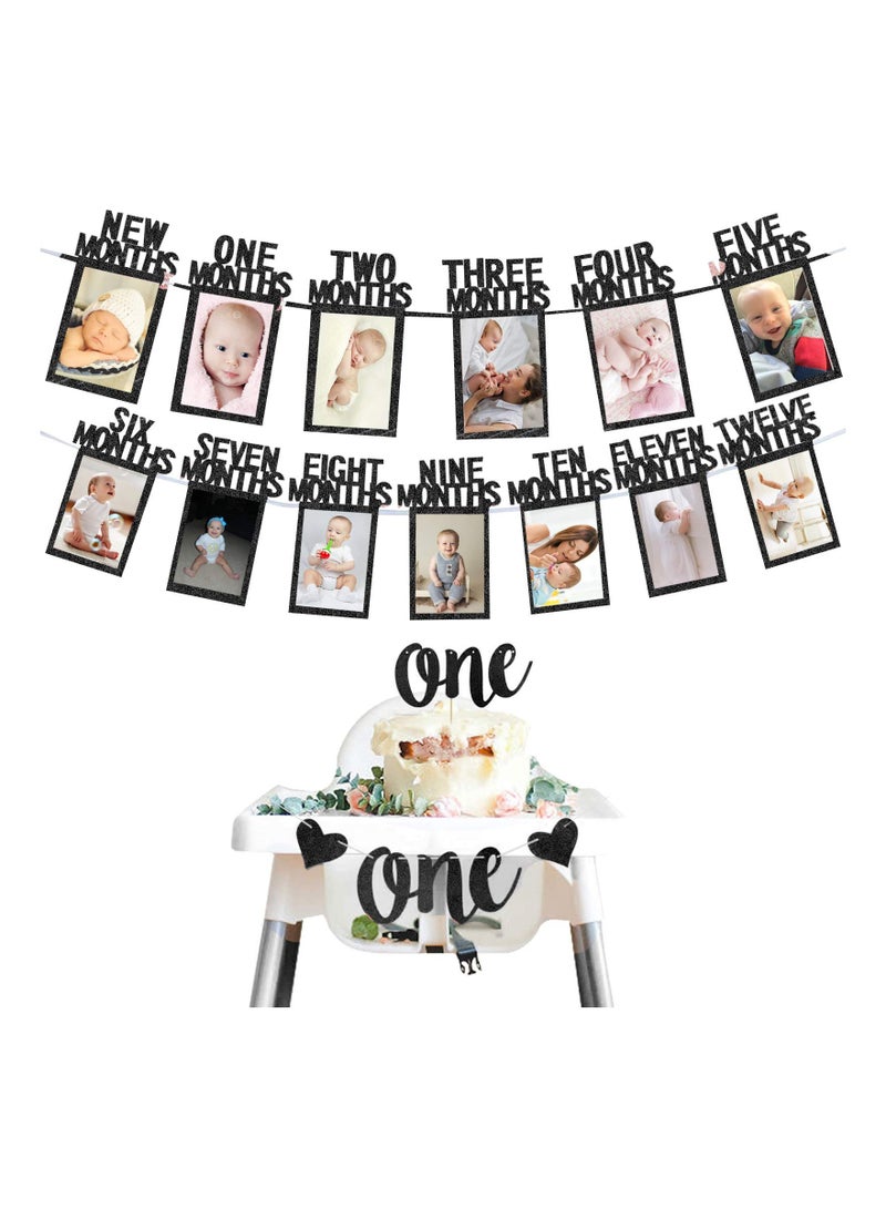 Excefore 1st Birthday Baby Photo Banner and Alphabet ONE Bunting with Cake Topper for Baby Show First Birthday Party Decoration - Image 1
