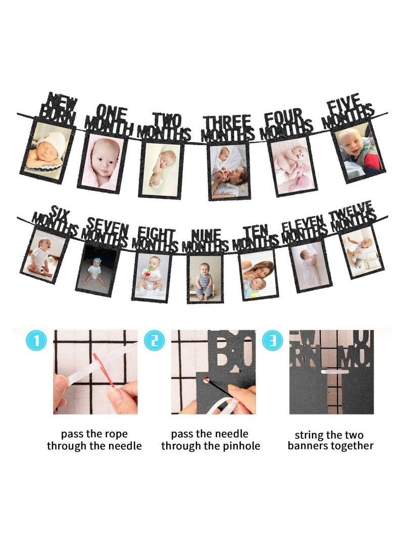 Excefore 1st Birthday Baby Photo Banner and Alphabet ONE Bunting with Cake Topper for Baby Show First Birthday Party Decoration - Image 3