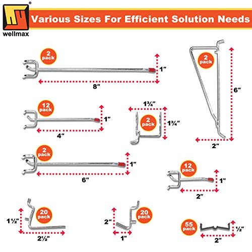 Wellmax 188-Piece Pegboard Hooks & Accessories – Heavy Duty Peg Board Organizer for Garage, Workshop, Kitchen & Crafts | Fits 1/4 & 1/8 Inch Peg Holes – Pegboard Storage Kit - Image 5