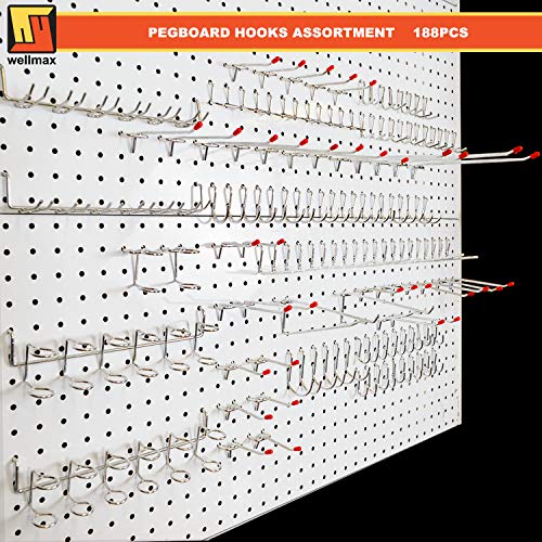 Wellmax 188-Piece Pegboard Hooks & Accessories – Heavy Duty Peg Board Organizer for Garage, Workshop, Kitchen & Crafts | Fits 1/4 & 1/8 Inch Peg Holes – Pegboard Storage Kit - Image 2