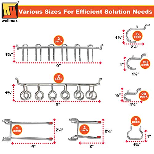 Wellmax 188-Piece Pegboard Hooks & Accessories – Heavy Duty Peg Board Organizer for Garage, Workshop, Kitchen & Crafts | Fits 1/4 & 1/8 Inch Peg Holes – Pegboard Storage Kit - Image 4