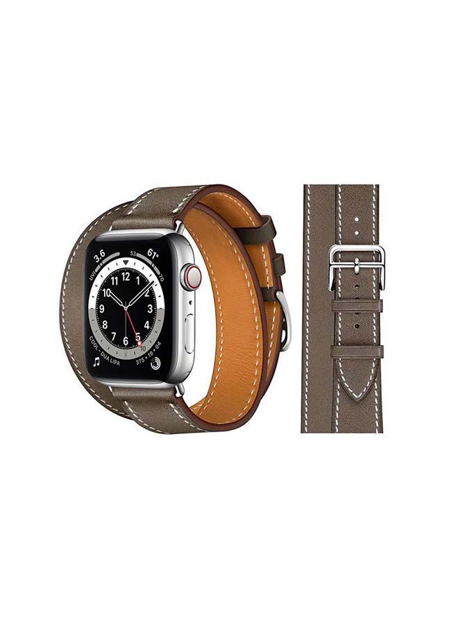 NIBEMINENT Double Tour Leather Replacement Band For Apple Watch Series 6/SE/5/4/3/2/1 Grey