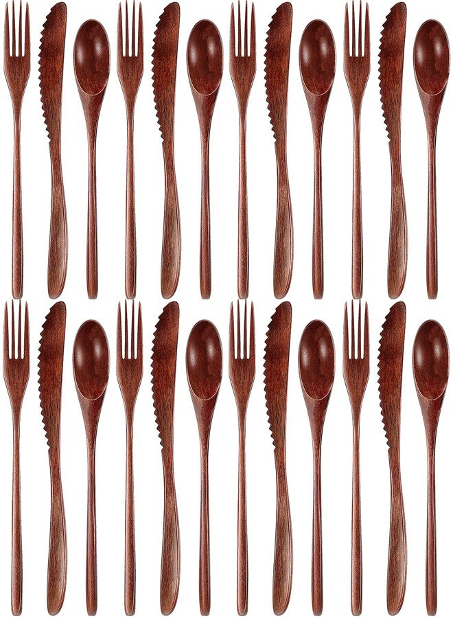 Busnos Wooden Utensils for Eating 24 Pcs Wooden Cutlery Set Reusable Cooking Travel Wooden Spoons Forks Lunch Utensils Silverware Set for Lunch Portable Wood Flatware Set for Eating - Image 2