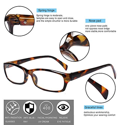 Henotin 5-Pack Reading Glasses Blue Light Blocking Anti Eyestrain Computer Reading Glasses for Women and Men Readers (5 Pack Mix Color, 1.00) - Image 3