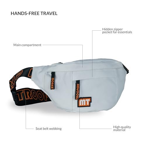 MONKEY TROOPERS Dank Waist Bag, Crossbody, Fanny Pack/Chest Bag of Men Women Girls Boys, Durable, Comfortable, and Spacious, Quick Access for Travel, Causal, Hikking, Everyday (White) - Image 5