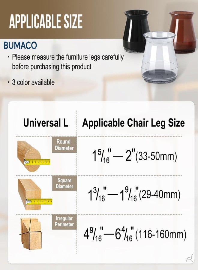 BUMACO Chair Leg Floor Protectors Chair Leg Protectors for Hardwood Floors Silicone Pads Covers to Protect Floors Black-40 Pcs Universal L (1-5/16"~2") - Image 2