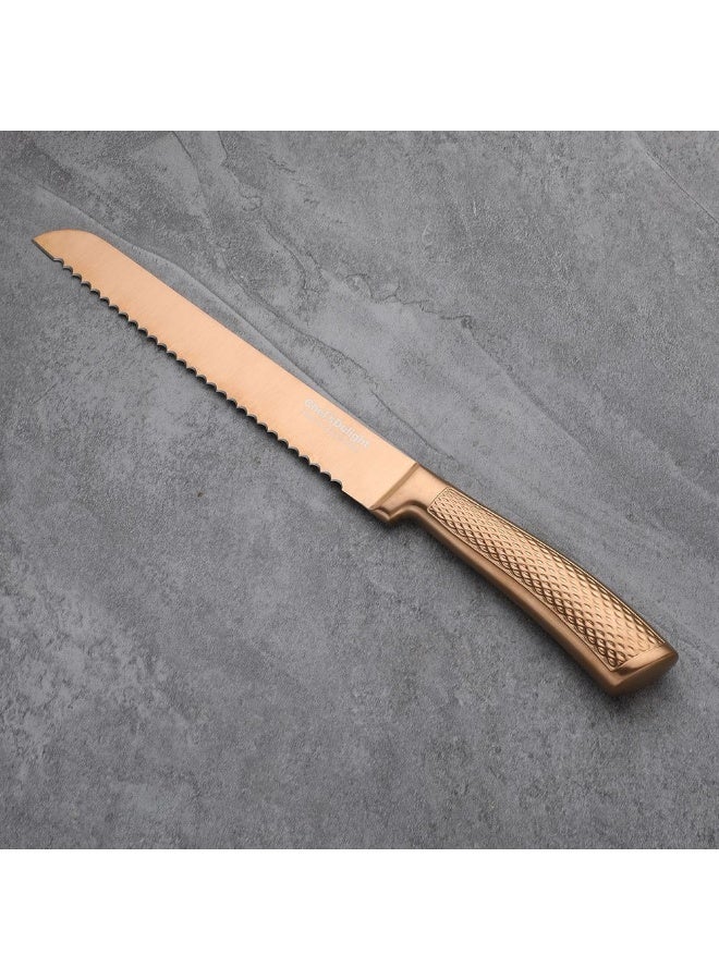 DANUBE HOME سكين خبز دانوب هوم شيف دلايت بيسترو 8 إنش بشفرة من الفولاذ المقاوم للصدأ النحاسي الممتاز وحافة مسننة ومقبض مريح مثالي لتقطيع الخبز والمنتجات المخبوزة