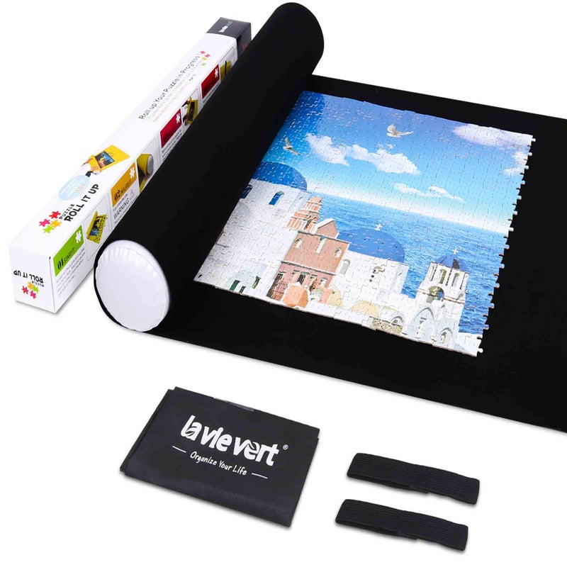Lavievert Jigsaw Puzzle Roll Mat Puzzle Storage Saver Black Felt Mat, Long Box Package, No Folded Creases, Jigroll Up to 1,500 Pieces - Comes with A Drawstring Opening Design Bag - Image 1