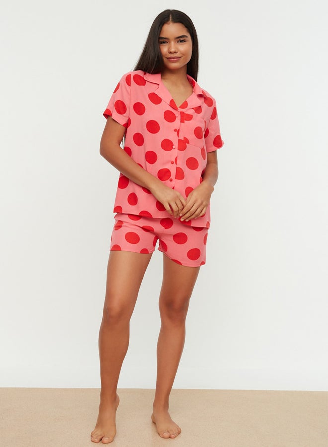 trendyol Fuchsia Polka Dot Viscose Shorts Woven Pajama Set - Image 2