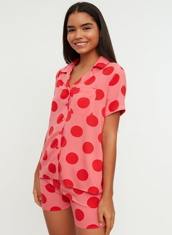 trendyol Fuchsia Polka Dot Viscose Shorts Woven Pajama Set - Image 1