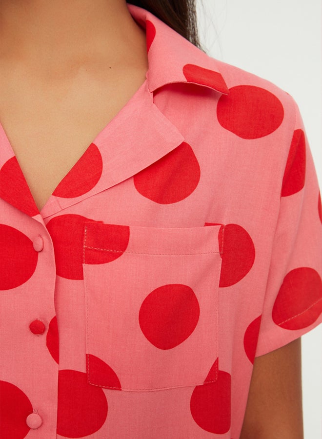 trendyol Fuchsia Polka Dot Viscose Shorts Woven Pajama Set - Image 4