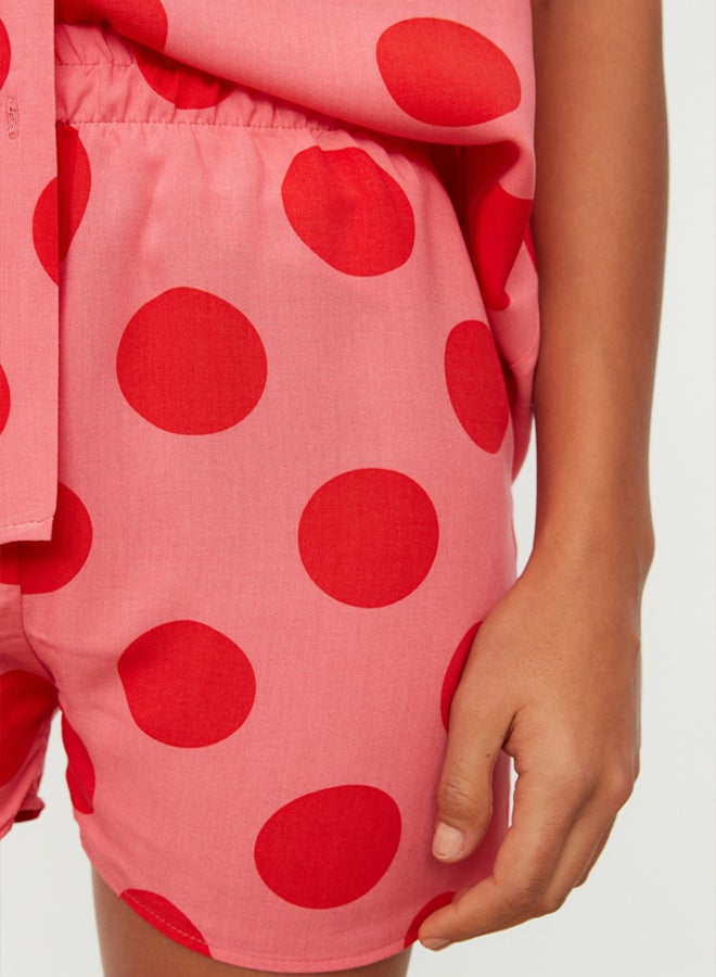 trendyol Fuchsia Polka Dot Viscose Shorts Woven Pajama Set - Image 5