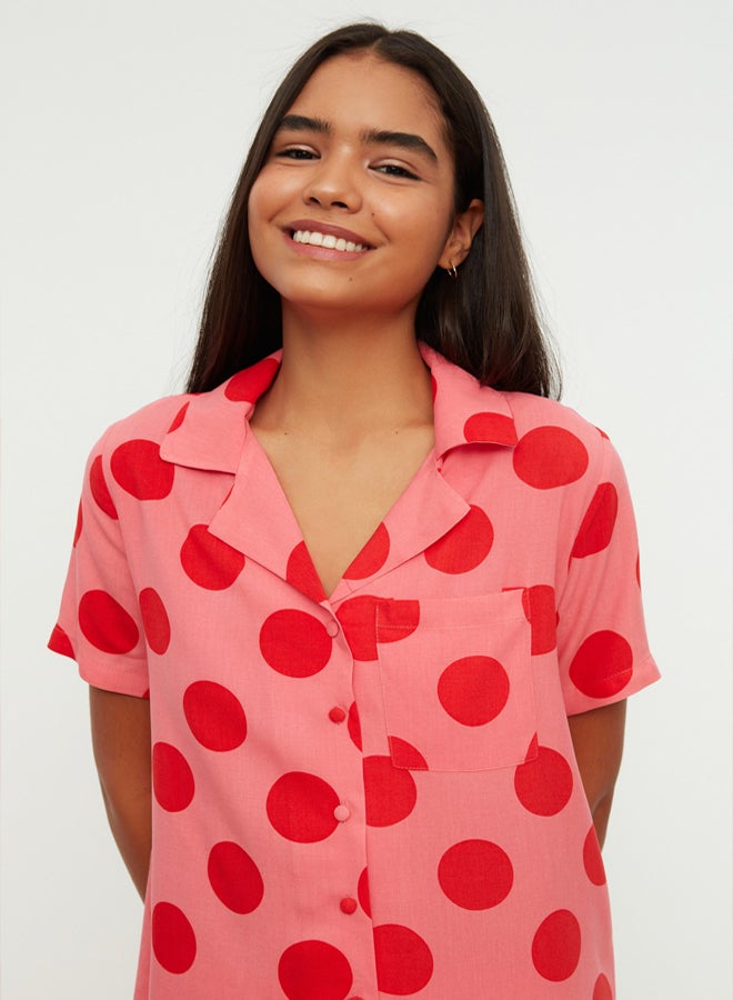 trendyol Fuchsia Polka Dot Viscose Shorts Woven Pajama Set - Image 3