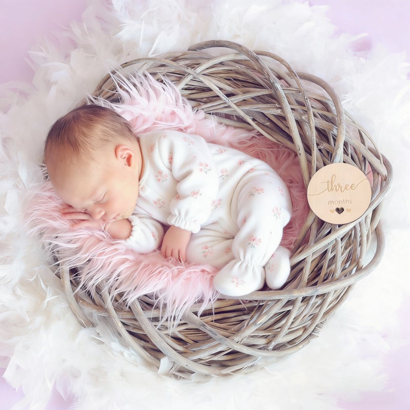 🧸 أقراص علامات شهرية خشبية لتتبع الطفل حديث الولادة 10 سم بيج - Image 3