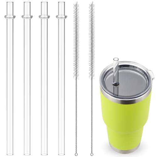 Ullnosoo Straws for YETI, 4 pcs Reusable Tumbler Replacement for YETI Straw Lids, 9 inch Plastic Clear Drinking Straws Set with 2 Cleaning Brushes - Image 1