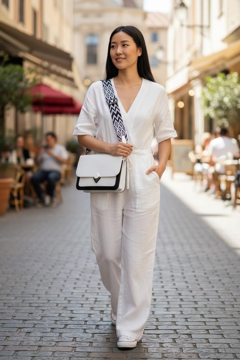 YATEE Stylish Crossbody Sling Bag for women & Girls – Premium PU Leather Shoulder Purse with Adjustable Strap, Black & White Geometric Design, Casual shoulder Bag for Office, Travel & Daily Use. - Image 2
