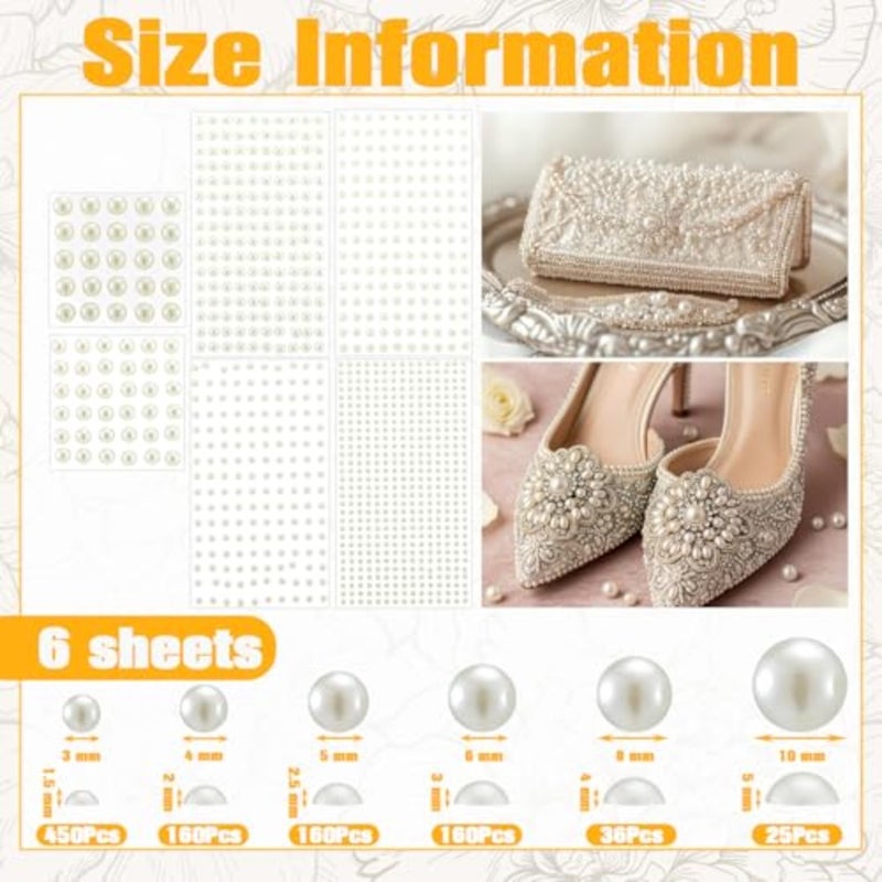 5 Rolls 109 Feet Pearls String Garland with 1980pcs Beads Sticker Faux Pearl Beads Roll Strand for Craft Artificial Pearl Chain Trim for Wedding Party Flower Hair Face Makeup Nail Decor - Image 2