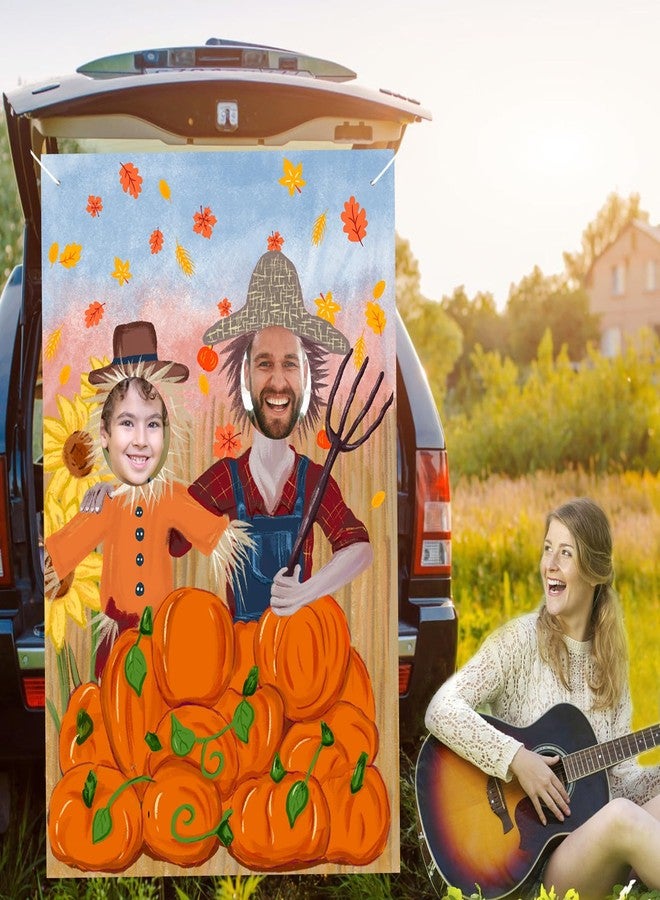 DreiPanda Trunk or Treat Decorations Kit for SUV Fall Party Backdrop Thanksgiving Photography Background Pumpkin Patch Large Scarecrow Photo Props Background Harvest Decor Autumn Festival Supplies, 3.5x5Ft - Image 3