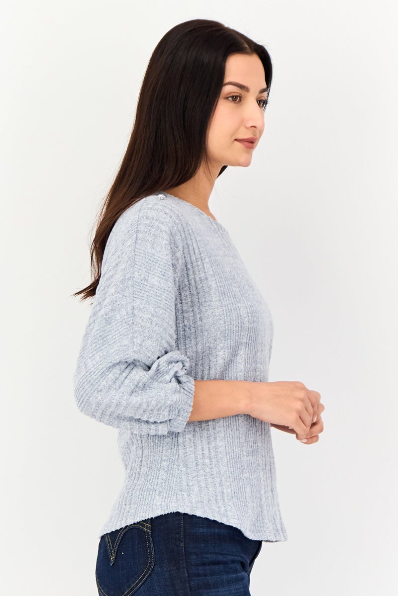 ADRIENNE VITTADINI Women Round Neck Textured Blouse, Grey - Image 2