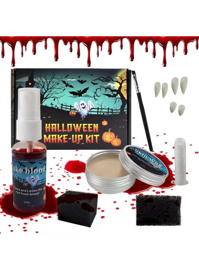 Moobirlet Halloween Sfx Makeup Kit Special Effects Makeup Kit Include Makeup Waxstipple Spongesfake Blood Fake Teethmakeup Brusheshalloween Vampire Cosplay Makeup Set - Image 1