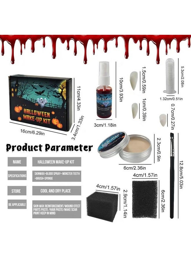 Moobirlet Halloween Sfx Makeup Kit Special Effects Makeup Kit Include Makeup Waxstipple Spongesfake Blood Fake Teethmakeup Brusheshalloween Vampire Cosplay Makeup Set - Image 4