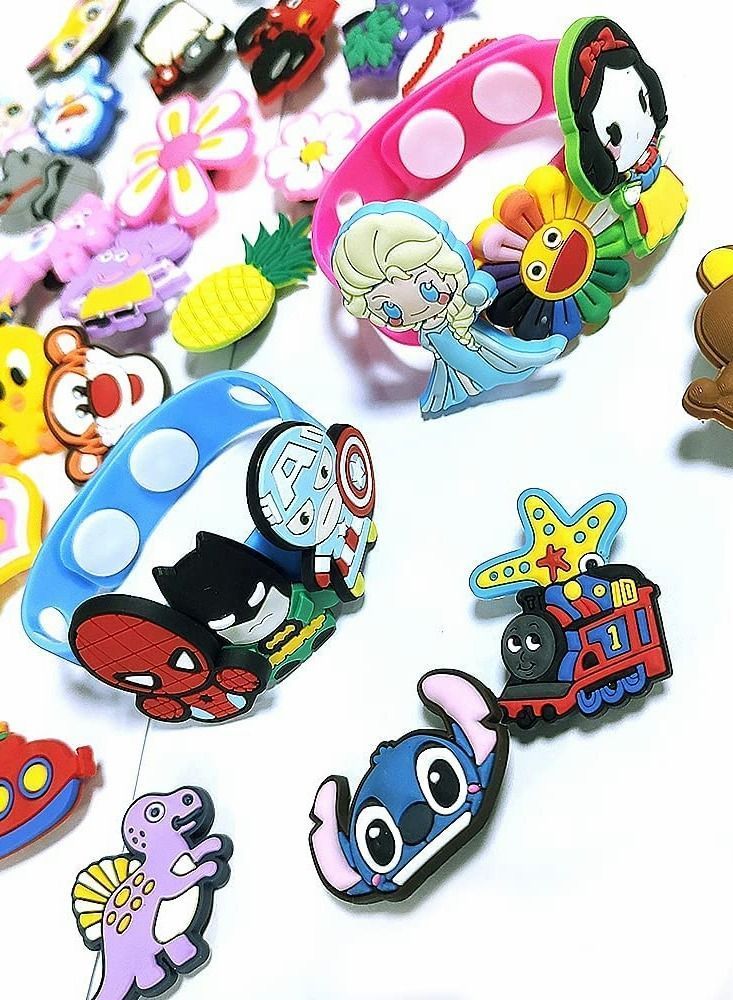 Y&D Shoe Charms for Crocs Sandals Buckle Party Birthday Gift Bracelet Wristband Decoration Adult Men Women Kids Random Charm 100 Pcs with 2 Wrist Strap  - Image 2