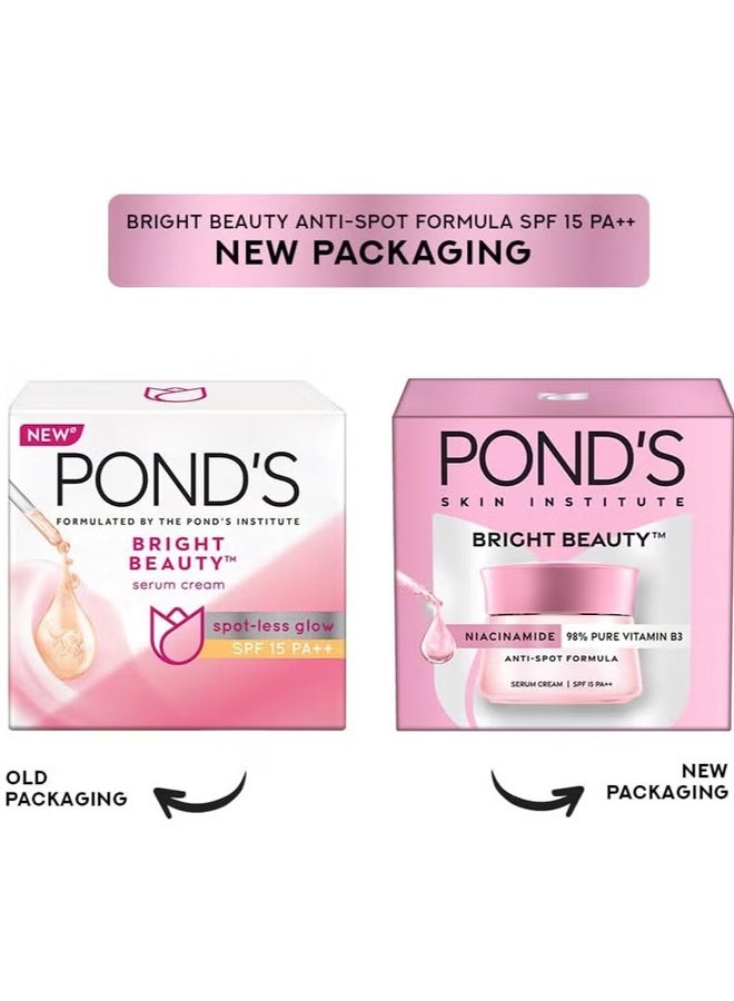 Pond's Bright Beauty Anti-Spot Serum Cream with Niacinamide and SPF 15 PA++, Fades Dark Spots and Reveals Bright Skin, 45g - Image 4