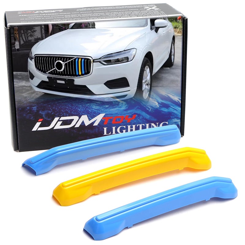 iJDMTOY Exact Fit Sweden Flag Color Grille Decoration Insert Trims Compatible With Volvo 20182021 PreLCI XC60 Vertical Front Grill Color BlueYellowBlue - Image 2
