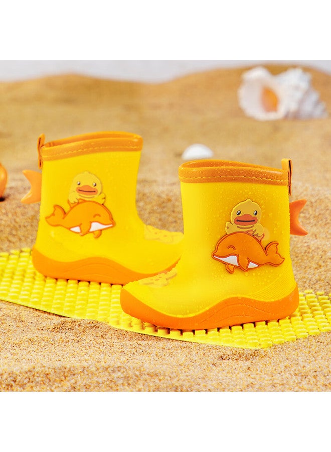 B.duck Children's Rain Boots, Cute Cartoon Design For Boys And Girls, Mid-calf Waterproof Rain Boots For Summer, Model 5914, Yellow, Size 30 - Image 1