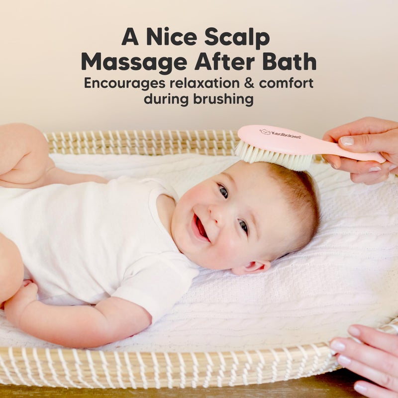 KeaBabies Wooden Baby Hair Brush - Cradle Cap Baby Brush with Soft Goat Bristles, Perfect Gentle Scalp Newborn Comb for Infant, Girls, Boys, Bath Essentials (Blush, Oval) - Image 5