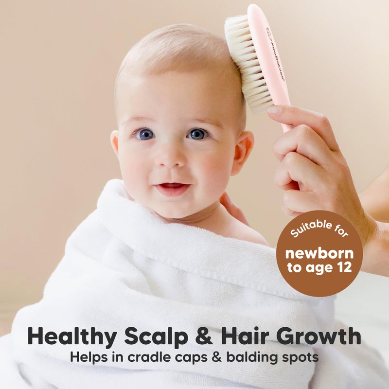 KeaBabies Wooden Baby Hair Brush - Cradle Cap Baby Brush with Soft Goat Bristles, Perfect Gentle Scalp Newborn Comb for Infant, Girls, Boys, Bath Essentials (Blush, Oval) - Image 3