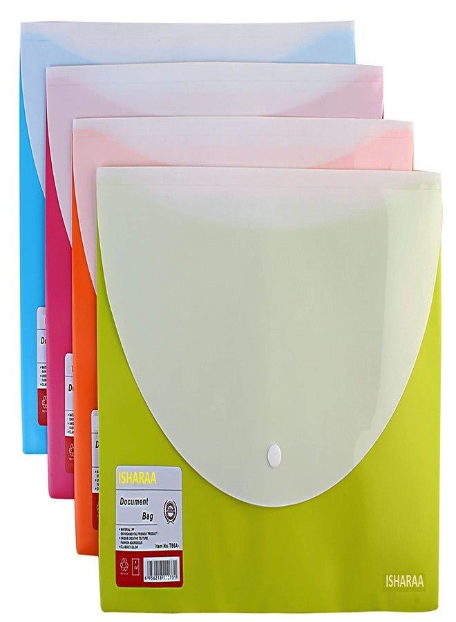 ISHARAA حقائب مستندات ISHARAA PP A4 مع جيوب أمامية وخلفية، مجموعة من 4 قطع (ألوان متنوعة) - Image 1