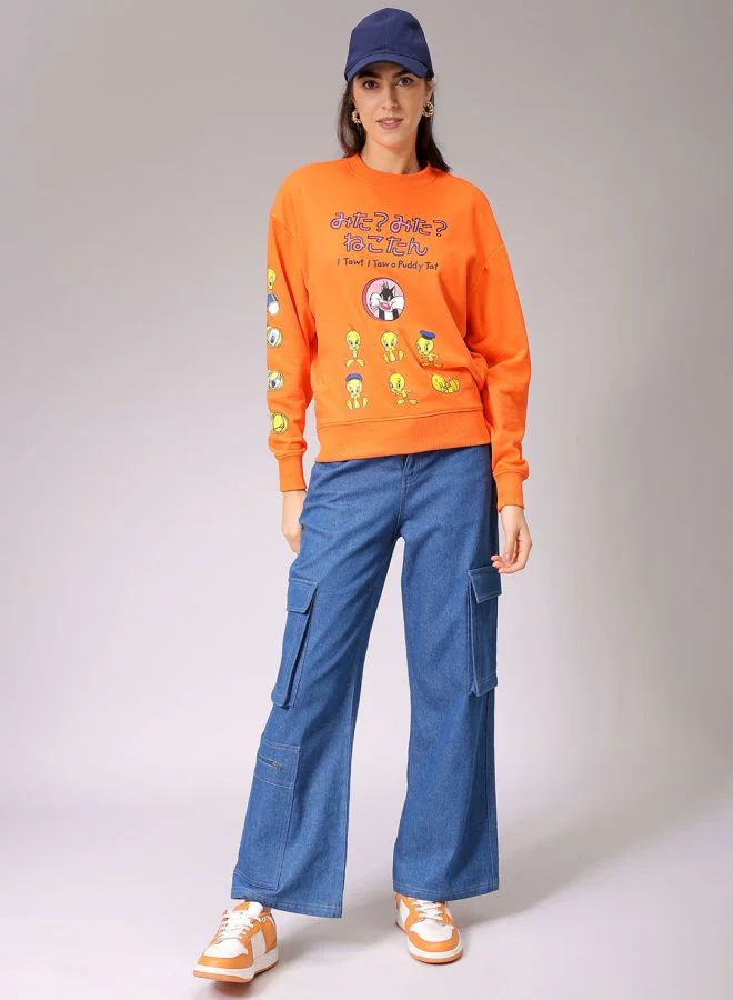 Freehand Women Boxy Fit Looney Tunes Oversized Sweatshirt