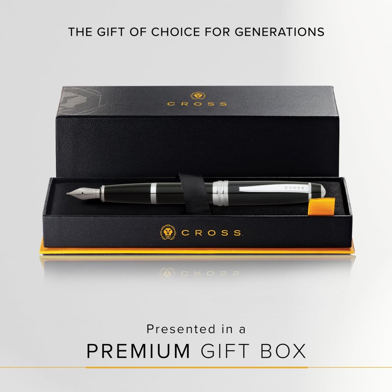 Cross Bailey Refillable Fountain Pen, Stainless Steel Medium Nib, Includes Gift Box - Black - Image 4