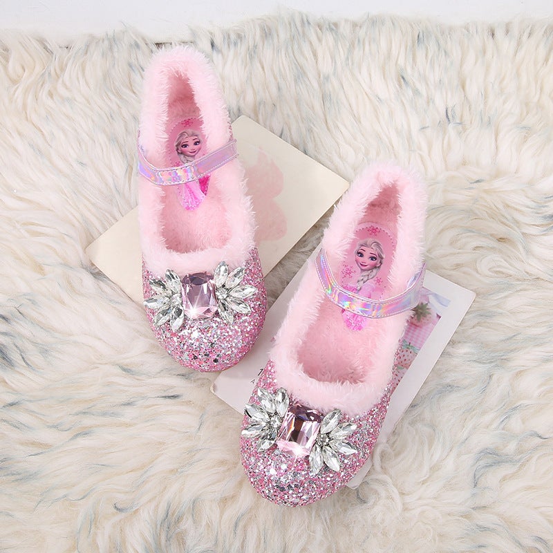 Girls'' Shoes for Autumn and Winter, Fleece-Lined Elsa Princess Shoes, Little Girls'' High Heels, Baby Girls'' Crystal Shoes, Elsa Princess - Image 2