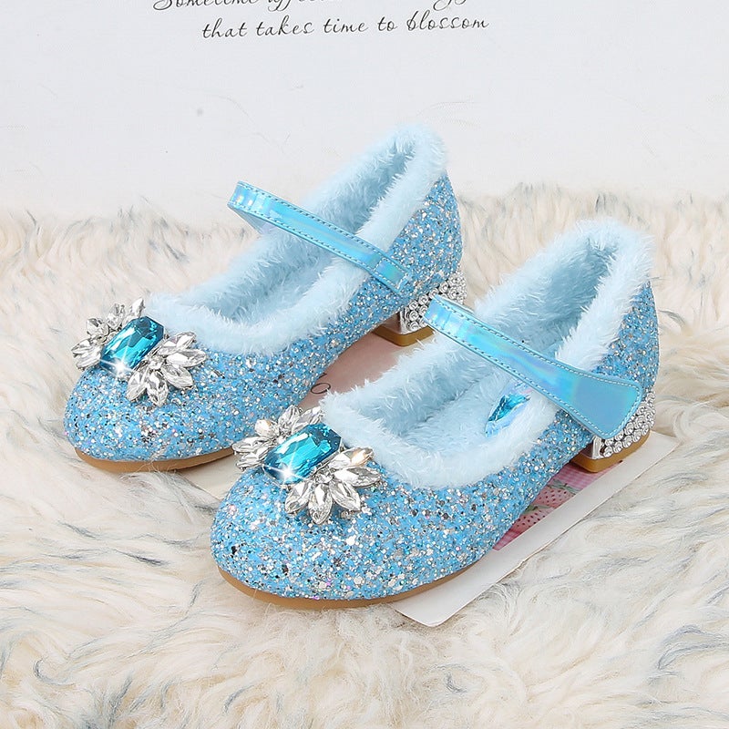 Girls'' Shoes for Autumn and Winter, Fleece-Lined Elsa Princess Shoes, Little Girls'' High Heels, Baby Girls'' Crystal Shoes, Elsa Princess - Image 3