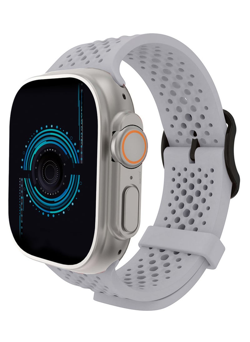 49mm/45mm/44mm/ Sport Silicone Watch Band Compatible with Apple Watch Series 9/8/7/6/5/4/3/2/1 & SE – Breathable Soft Strap with Buckle -  Grey - Image 4