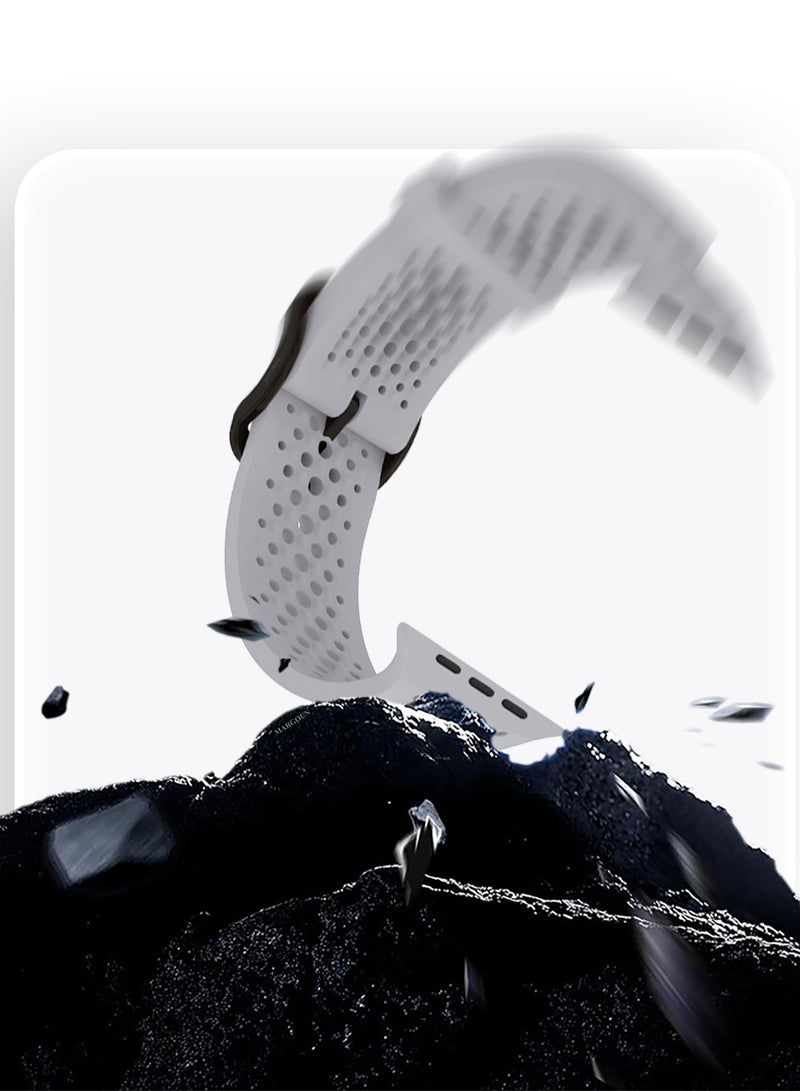 49mm/45mm/44mm/ Sport Silicone Watch Band Compatible with Apple Watch Series 9/8/7/6/5/4/3/2/1 & SE – Breathable Soft Strap with Buckle -  Grey - Image 3