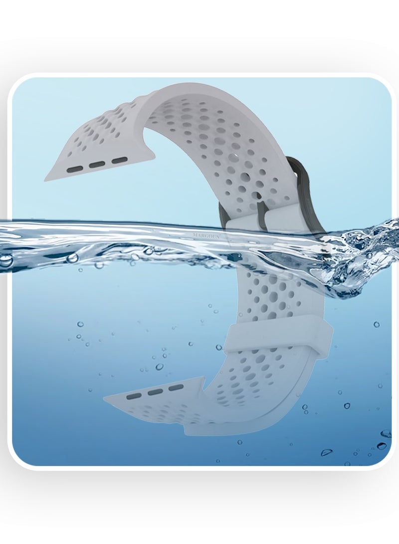 49mm/45mm/44mm/ Sport Silicone Watch Band Compatible with Apple Watch Series 9/8/7/6/5/4/3/2/1 & SE – Breathable Soft Strap with Buckle -  Grey - Image 2