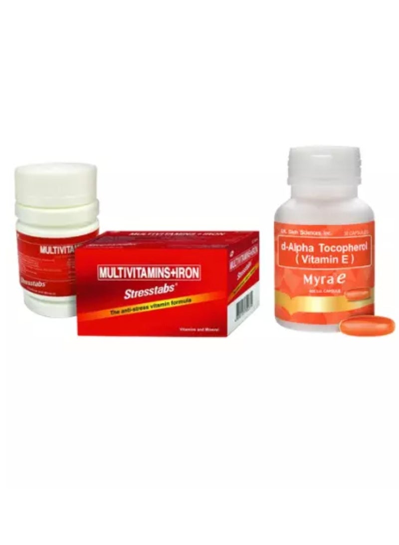 Stresstabs Multivitamin + Iron 30 tablets and Miraye capsules 400 IU of Vitamin E 30 capsules