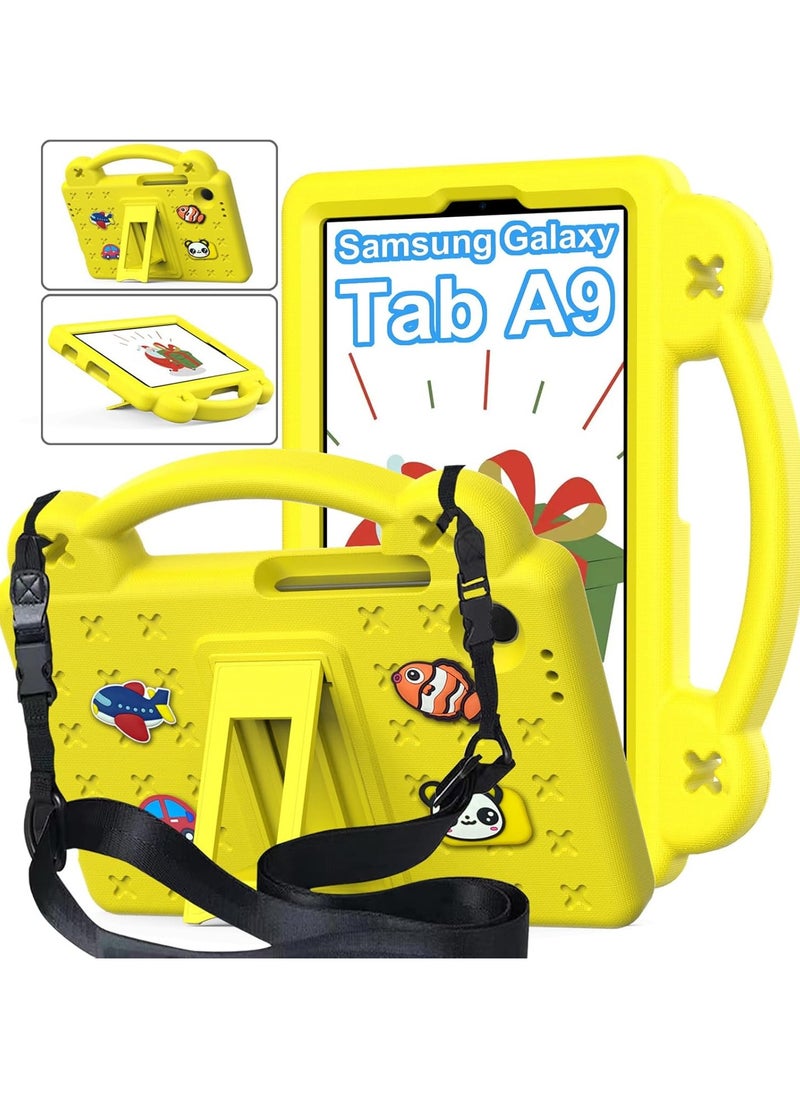 VKL - Compatible with Samsung Galaxy Tab A9 (2023), Shockproof Protective Case with Shoulder Strap Handle Holder, Lightweight EVA Kid-friendly, Drop Resistant (Yellow) - Image 1