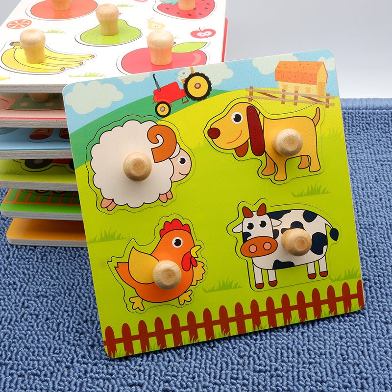 Montessori Early Education Puzzle Toy Baby Enlightenment Scratching Board Matching Cartoon Wooden Nail Panel Kidsren'S Educational Puzzle - Image 3