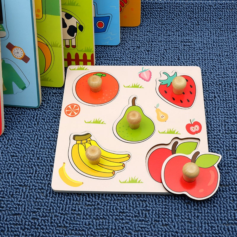 Montessori Early Education Puzzle Toy Baby Enlightenment Scratching Board Matching Cartoon Wooden Nail Panel Kidsren'S Educational Puzzle - Image 4