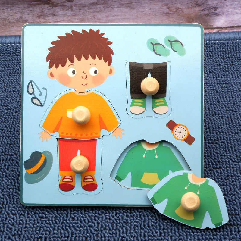 Montessori Early Education Puzzle Toy Baby Enlightenment Scratching Board Matching Cartoon Wooden Nail Panel Kidsren'S Educational Puzzle - Image 1