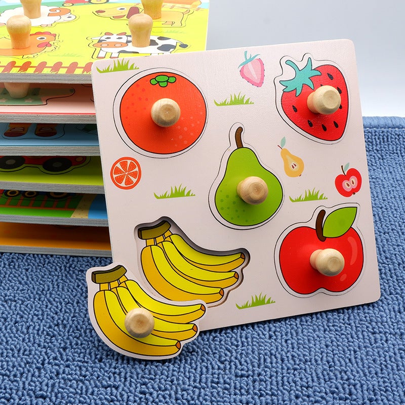 Montessori Early Education Puzzle Toy Baby Enlightenment Scratching Board Matching Cartoon Wooden Nail Panel Kidsren'S Educational Puzzle - Image 2