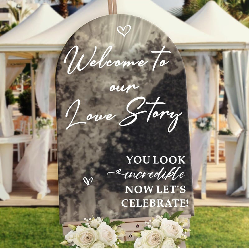 Haiddle Wedding Welcome Signs Wedding Stickers for Mirror Glass Welcome to Our Weddings Vinyl Lettering Decal Signs Removable Our Love Story Signs Decals Marriage Signage Mr and Mrs Decal Reception Supplies - Image 1
