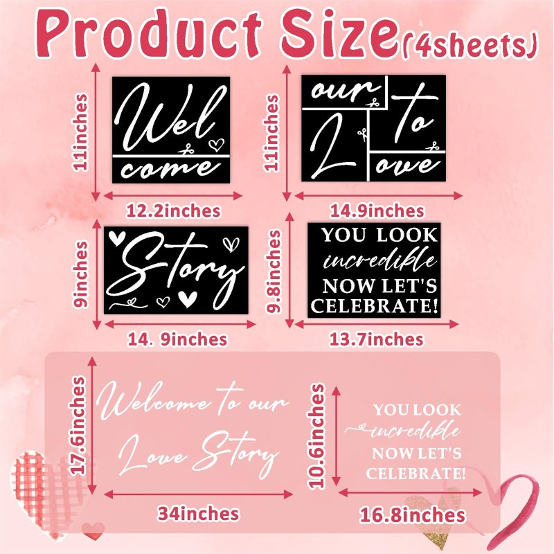 Haiddle Wedding Welcome Signs Wedding Stickers for Mirror Glass Welcome to Our Weddings Vinyl Lettering Decal Signs Removable Our Love Story Signs Decals Marriage Signage Mr and Mrs Decal Reception Supplies - Image 4